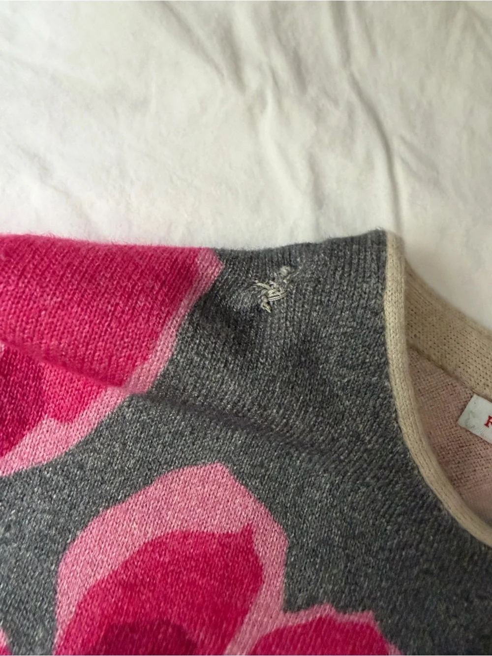 FRANCES VALENTINE Darling Cardigan Dutch Tulip Gray Pink Floral Sweater S - Picture 6 of 14